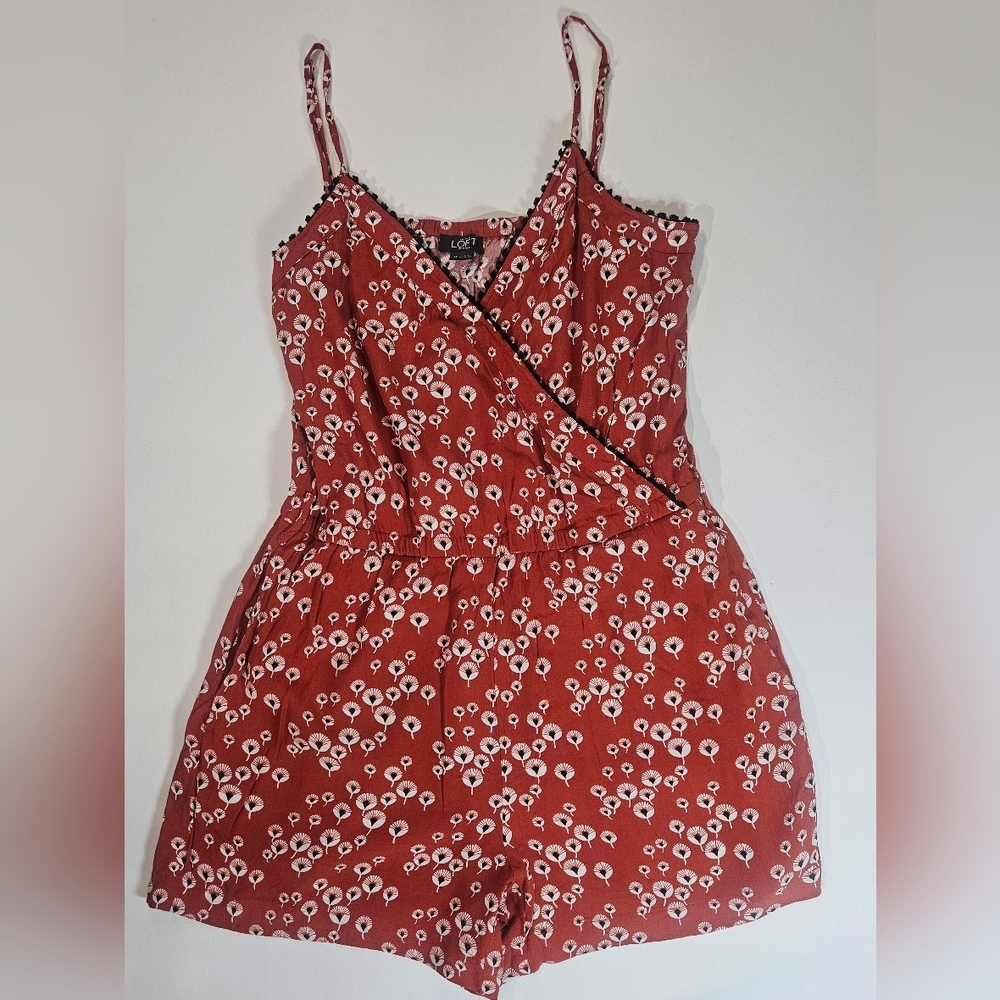 LOFT Rust-Red Floral Spaghetti Strap Romper